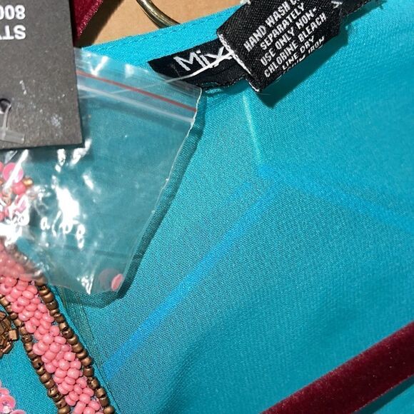 Mix nouveau Tunic Womens size Small chiffon Beaded Boho sequins Aruba Blue New - Picture 9 of 9